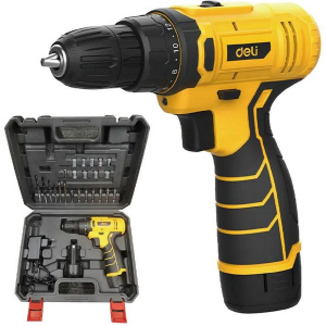 Дрель-шуруповерт аккумуляторная 1АКБ*2Ач+ЗУ,12В,30Нм, набор осн. 24 предмет 164631 Deli DL-DZ12-6A2