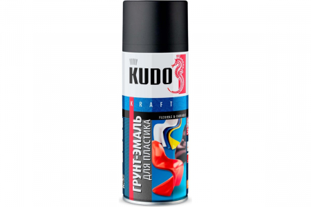 KUDO Грунт-эмаль для пластика черная (RAL 9005). аэрозоль ,520 ml. / 12  KU-6002 