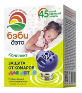 ДЭТА БЭБИ комплект: электрофумигатор+жидкость от летающих 45 ночей флакон 30 мл./16
