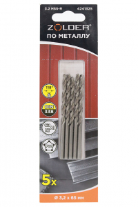 Сверло по металлу  3.2 мм HSS-R с цилиндр. хвост. DIN338 (5шт) /400  4241325 Zolder