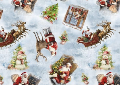 Клеенка CHRISTMAS TIME МИРЕЛЛА  Санта-Клаус ГОЛУБ 1,4м*20м 222А Турция