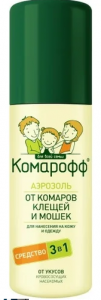КОМАРОФФ аэрозоль от комаров, клещей и мошек 3 в 1» 100 мл/24