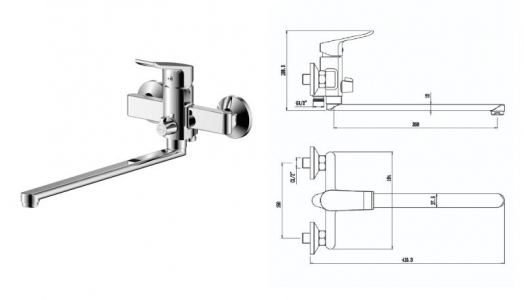 Смеситель д/ванны с длинным изливом 16221PL  PLAZA  Б /8 - в РАСПРОДАЖА 