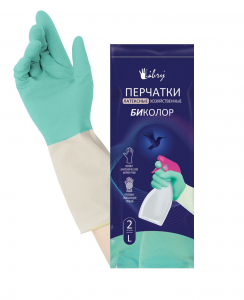 Перчатки хозяйственные латексные БИКОЛОР (мятно-белые)  XL  144/12 BICOL04WG 