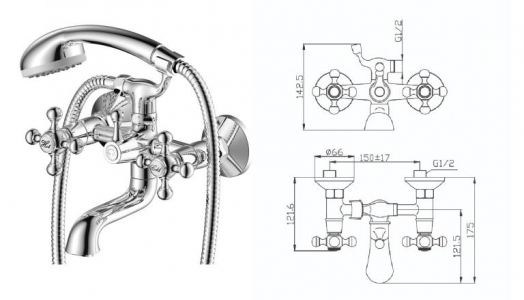 Смеситель д/ванны 01201GR  GIRONA   /8 - в РАСПРОДАЖА 