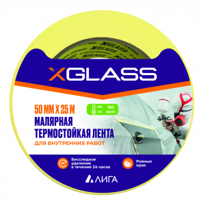 Лента малярная Термост.до 80С 50мм х 25м желт.X-Glass/36 арт.5205/160407