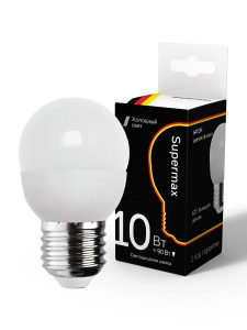 Лампа светодиодная ШАРИК 45 10W E27 6400K Supermax 10/80