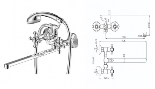 Смеситель д/ванны с длинным изливом 01221GR   GIRONA   /8 - в