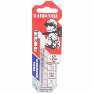 Сверло по металлу фрез. 2,5 мм х 57 мм 2 шт/уп  /10  140025  Hardcore