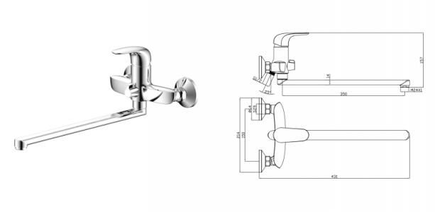 Смеситель д/ванны с длинным изливом CASTILLA 07221CS Б/ 8 РАСПРОДАЖА 