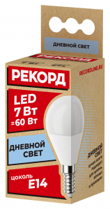 Лампа светодиодная LED Р45 7W E14 4000K РЕКОРД кратно 5 /5/100