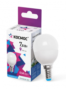 Лампа светодиодная ШАРИК GL45 7.5W E14 6500K КОСМОС  кратно 10 /80