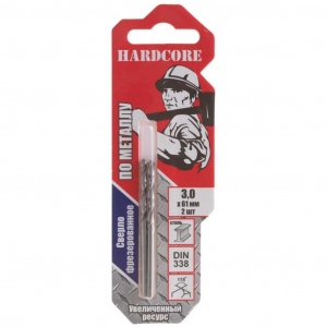 Сверло по металлу фрез. 3 мм х 61 мм 2 шт/уп  /10  140030  Hardcore