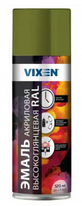 VIXEN Эмаль АКРИЛОВАЯ серое хаки 520мл (RAL7008) ВЫСОКОГЛЯНЦ VX67008/12