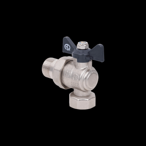 Кран шаровой со сгоном угловой FM 1/2 LU B гайка-штуцер бабочка (AQUALINK 100/10)