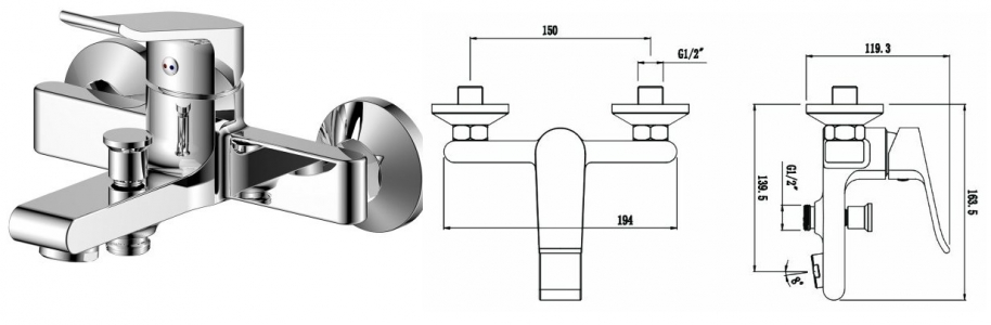 Смеситель д/ванны  16201PL  PLAZA   /8 - в РАСПРОДАЖА 