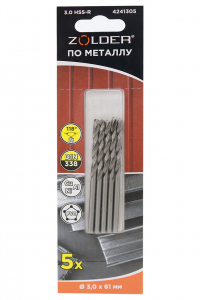Сверло по металлу  3 мм HSS-R с цилиндр. хвост. DIN338 (5шт) /200  4241305 Zolder