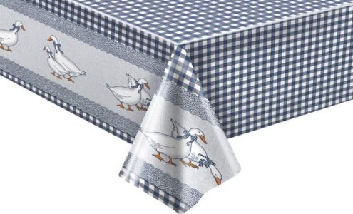 Клеенка неткан.основа с ПВХ покрытием  1,35м*20м 635/15 сер.клетка с гусями МАЖОР